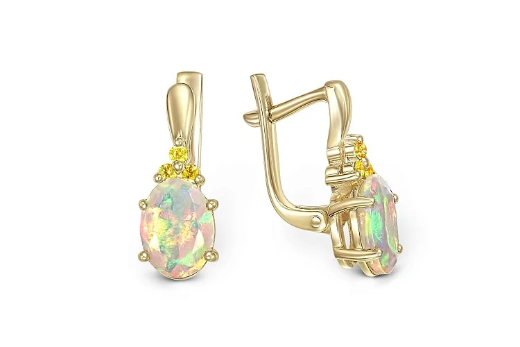 Серьги из жёлтого золота с 2 опалами и 6 сапфирами