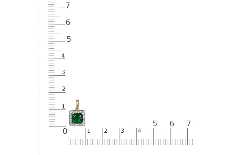 Подвеска из красного золота с изумрудом и 20 фианитами