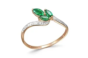 Кольцо из красного золота с 3 изумрудами и 5 бриллиантами