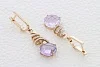 Серьги из красного золота с 2 аметистами и 36 фианитами