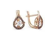 Серьги из красного золота с 2 кристаллами swarovski и 38 фианитами