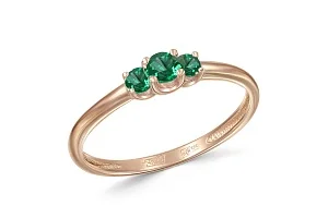 Кольцо из красного золота с 3 изумрудами