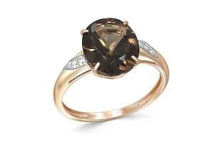 Кольцо из красного золота с раухтопазом и 6 фианитами