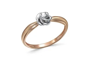 Кольцо Цветок из красного золота с бриллиантом