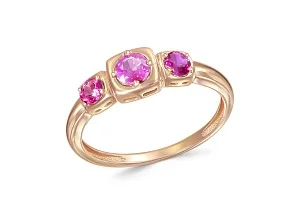 Кольцо из красного золота с 3 рубинами