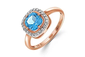 Кольцо из красного золота с топазом swiss и 24 фианитами