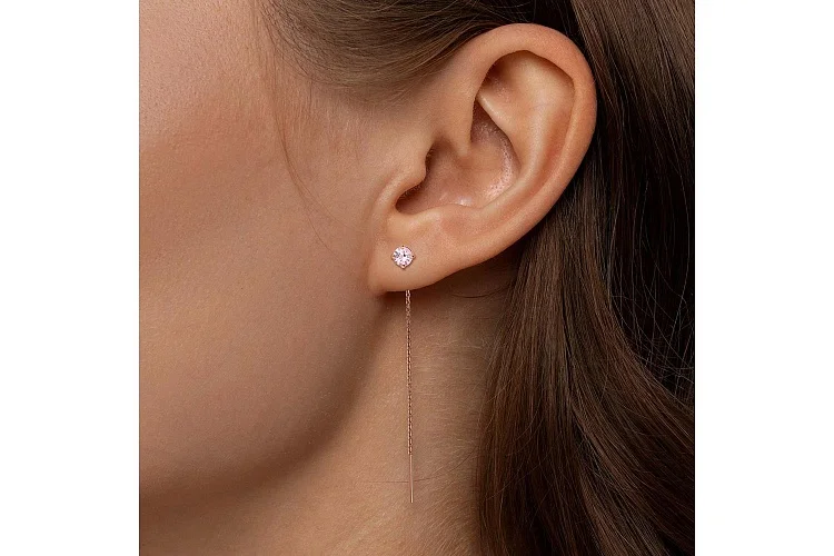 Серьги-продёвки из красного золота с 2 морганитами