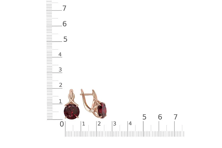 Серьги из красного золота с 2 гранатами