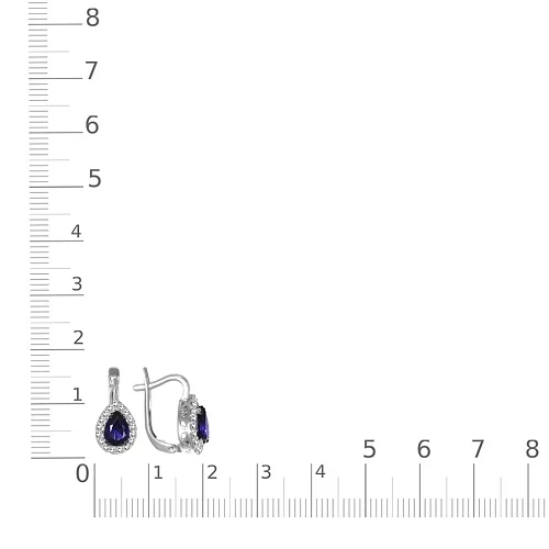 Серьги из белого золота с 2 корундами и 34 фианитами