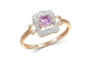 Кольцо из красного золота с аметистом и 30 фианитами