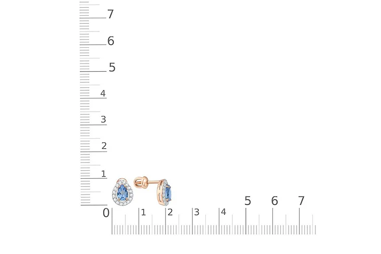 Серьги-пусеты из красного золота с 2 топазами swiss и 32 фианитами