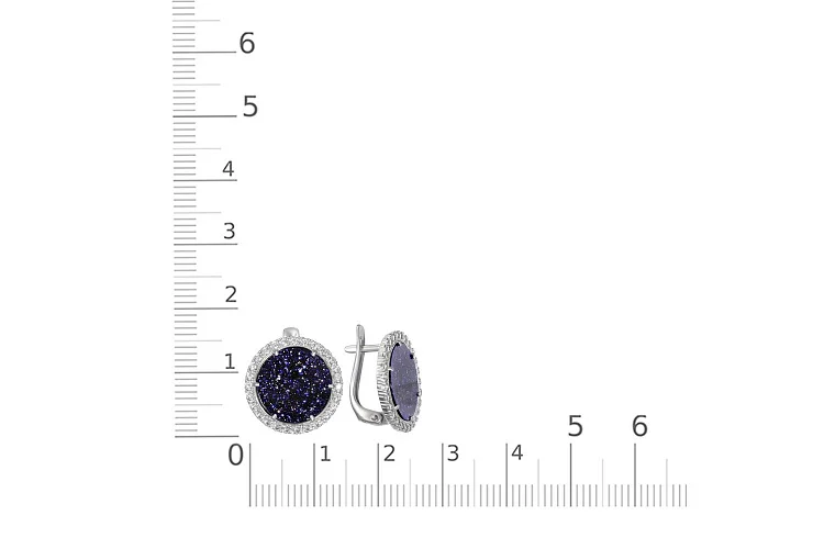 Серьги из белого золота с 2 авантюринами и 56 фианитами