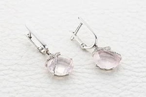 Серьги из белого золота с 2 кварцами и 32 фианитами