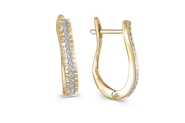 Серьги Дорожки из жёлтого золота с 28 фианитами