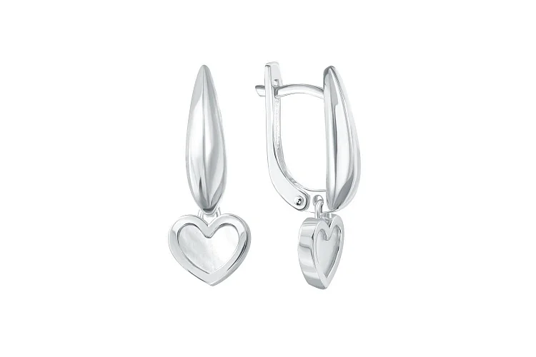 Серьги Сердца из белого золота с перламутром