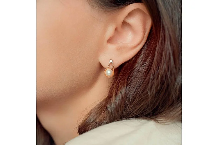 Серьги из красного золота с 2 жемчужинами