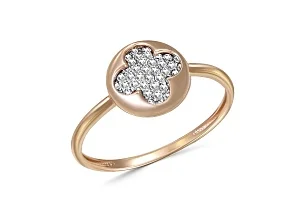 Кольцо Клевер из красного золота с 40 фианитами