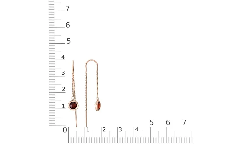 Серьги-продёвки из красного золота с 2 гранатами