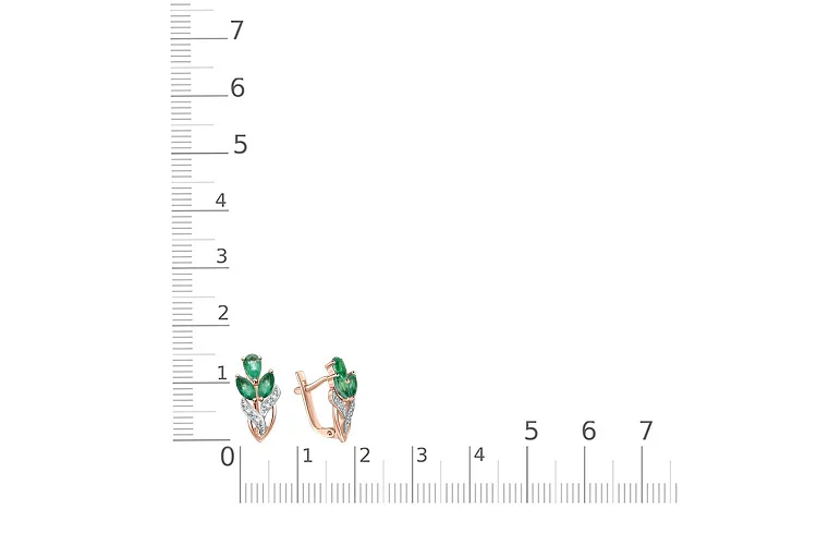 Серьги Цветы из красного золота с 6 изумрудами и 8 бриллиантами