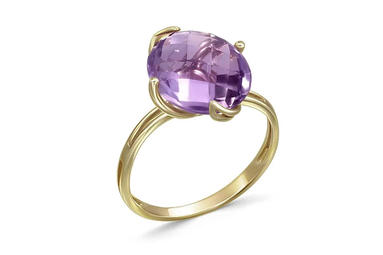 Кольцо из жёлтого золота с аметистом