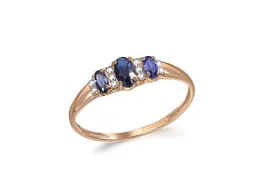 Кольцо из красного золота с 3 сапфирами и 10 бриллиантами