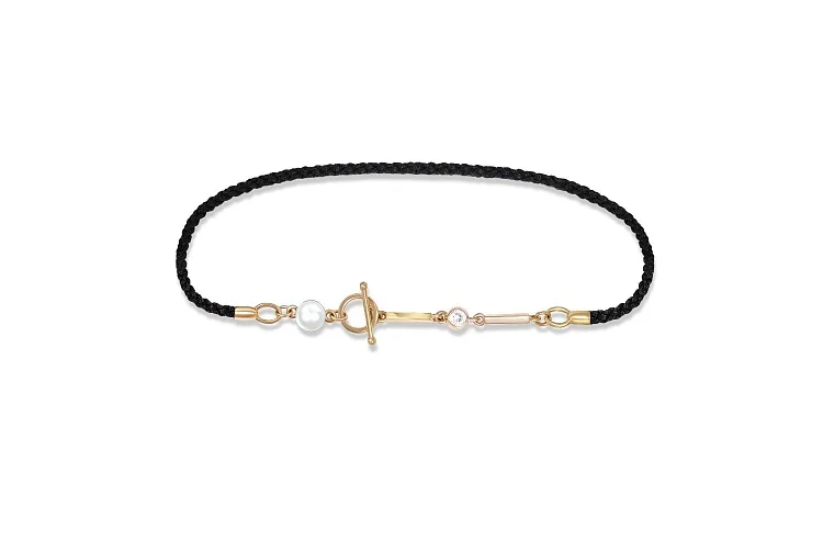 Браслет из жёлтого золота с жемчугом и фианитом