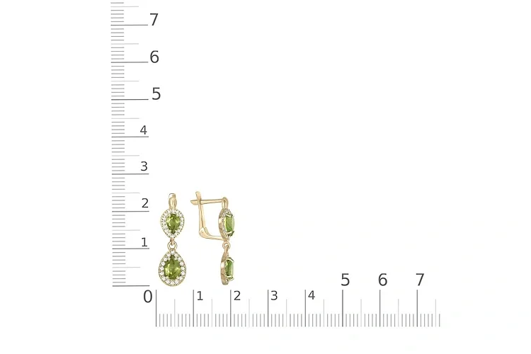 Серьги из жёлтого золота с 68 хризолитами