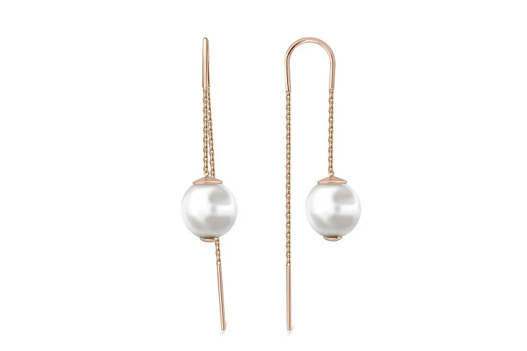 Серьги-продёвки из красного золота с 2 жемчужинами