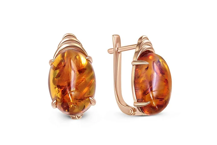 Серьги из красного золота с янтарём