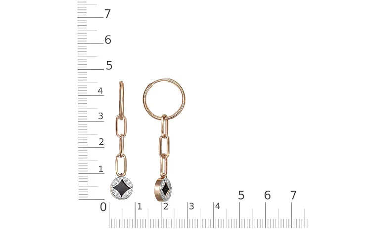 Серьги из красного золота с 2 ониксами и 24 фианитами