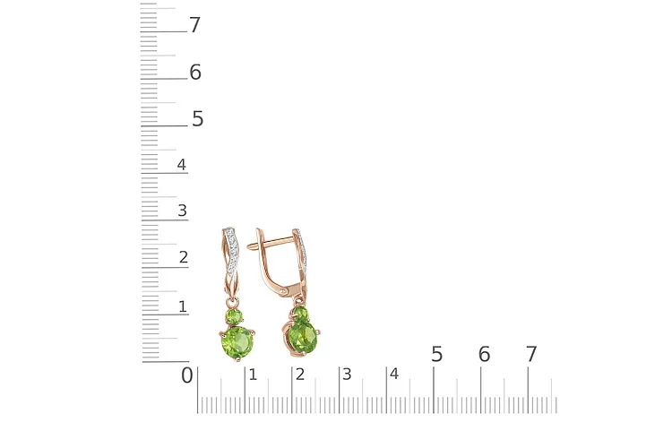 Серьги из красного золота с 80 хризолитами и 280 фианитами