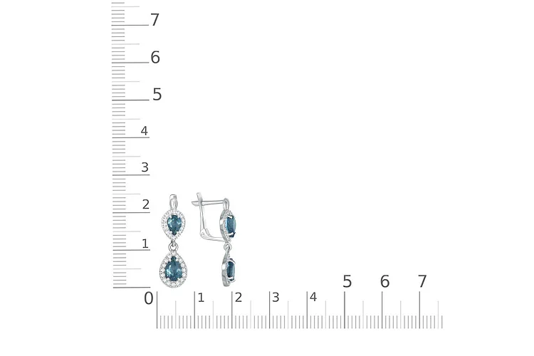 Серьги из белого золота с 4 топазами лондон и 64 фианитами