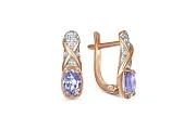 Серьги из красного золота с 2 танзанитами и 14 фианитами