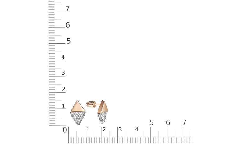 Серьги-пусеты Треугольники из красного золота с 50 фианитами