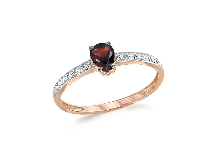Кольцо из красного золота с гранатом и 12 фианитами