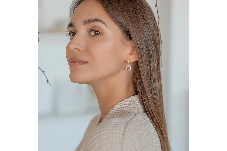 Серьги-трансформеры из красного золота с 2 аметистами