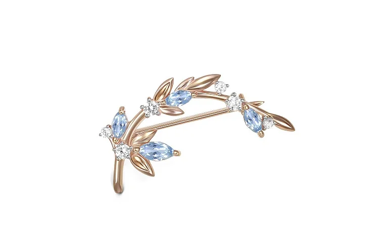 Брошь Цветок из красного золота с 4 топазами sky и 6 фианитами