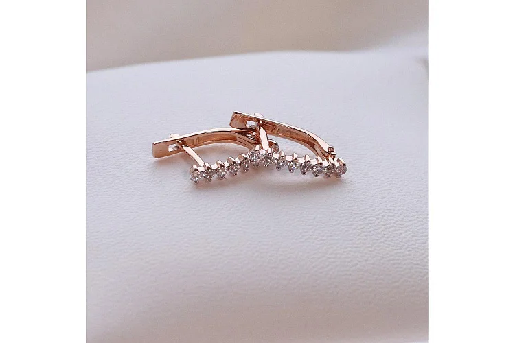 Серьги Дорожки из красного золота с 16 фианитами