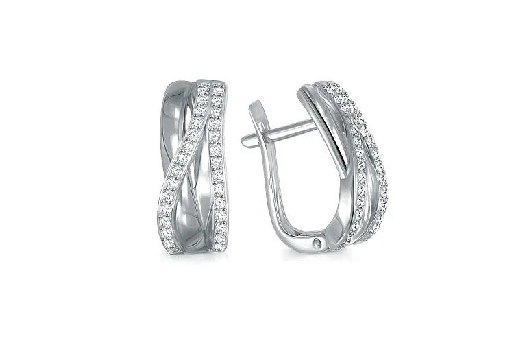 Серьги из белого золота с 58 фианитами