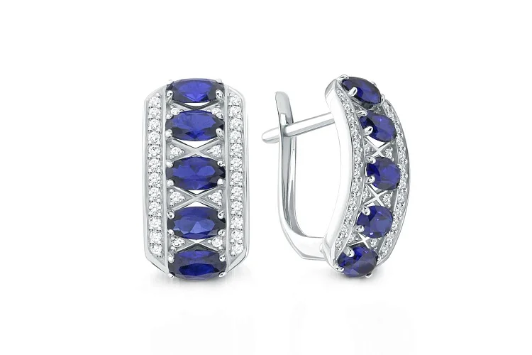 Серьги из белого золота с 74 фианитами