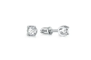 Серьги-пусеты из белого золота с 2 бриллиантами