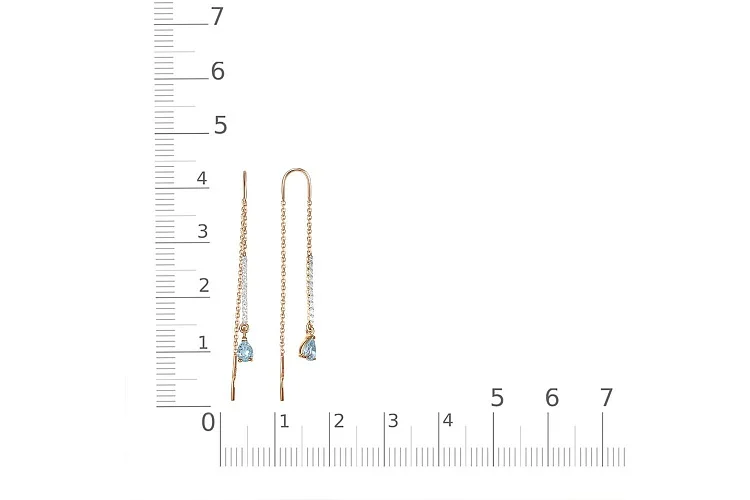 Серьги-продёвки Дорожки из красного золота с 2 топазами sky и 20 фианитами