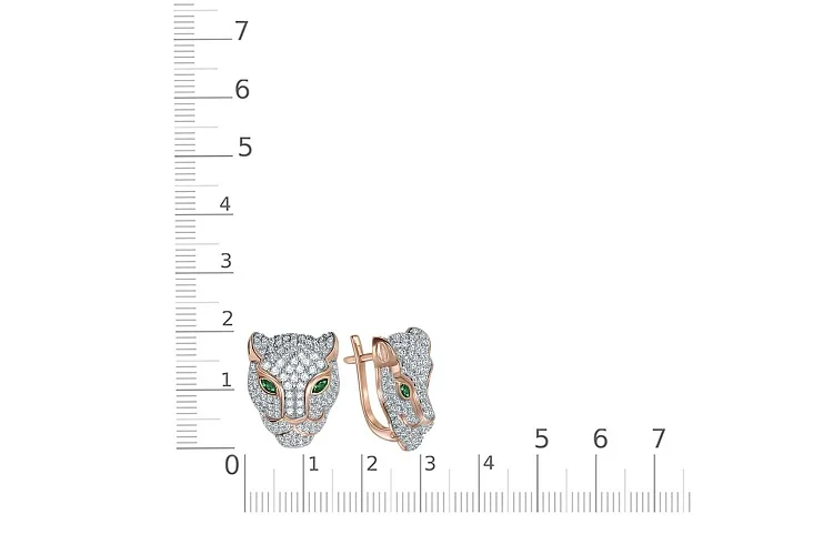 Серьги Кошки из красного золота с 4 изумрудами и 242 фианитами