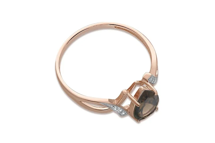 Кольцо из красного золота с раухтопазом и 6 фианитами