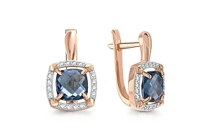 Серьги из красного золота с 2 топазами лондон и 32 фианитами