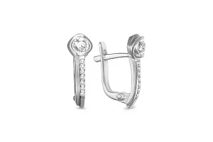Серьги из белого золота с 16 фианитами