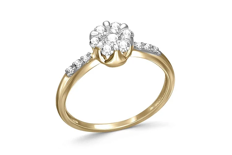 Кольцо Малинка из жёлтого золота с 13 бриллиантами