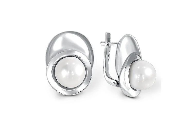 Серьги из белого золота с 2 жемчужинами