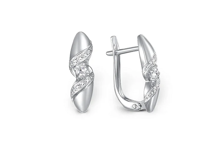 Серьги из белого золота с 14 фианитами