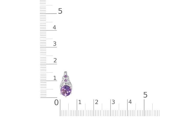 Подвеска из белого золота с аметистом и 2 фианитами